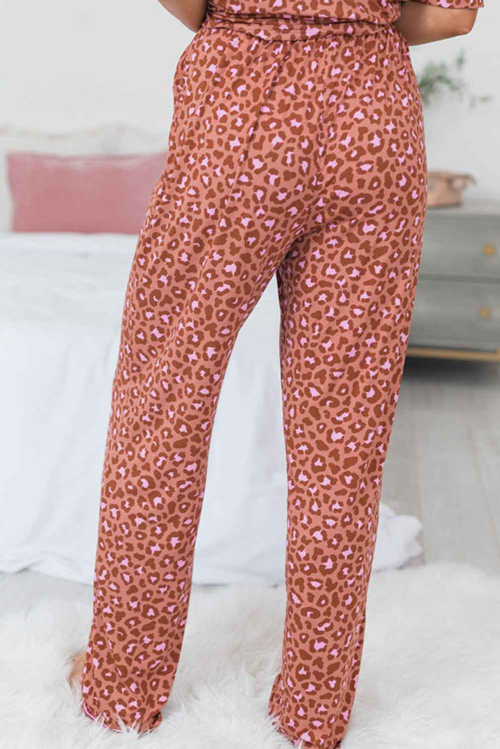 Brown Leopard Print Short Sleeve Shirt and Pants Pajamas Set Dear-Lover Dropshipping