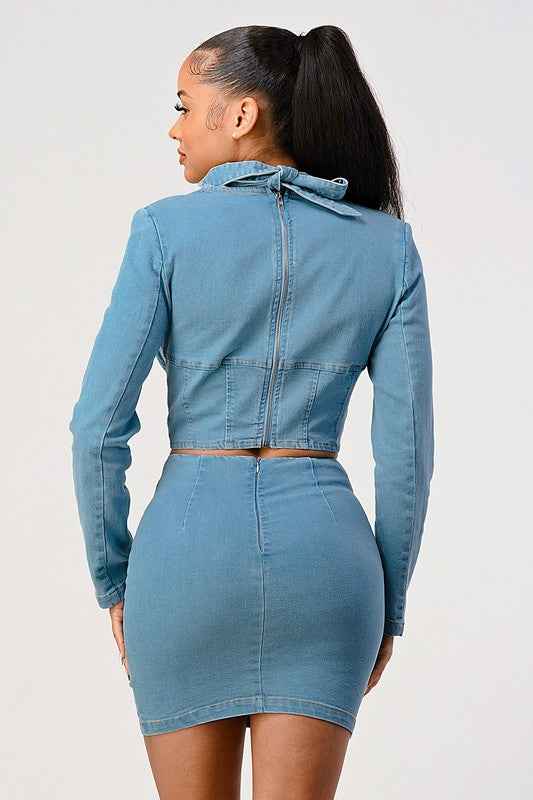 Denim top and skirt set