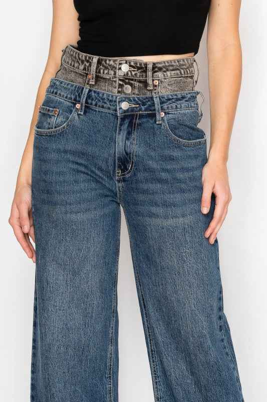 Double Snap On Waistband Layered Ultra High Rise W