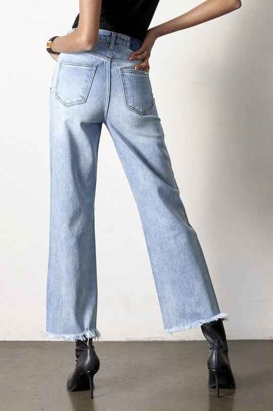 Frayed Flip Waist Straight Jeans