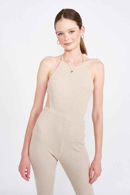 HALTER NECK JUMPSUIT WITH OPEN BACK