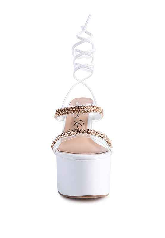 INDULGENCE Metal CHAIN LACE UP CHUNKY SANDALS