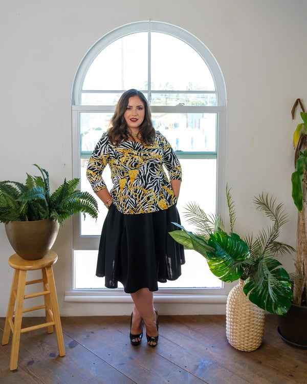 Knee Length circle skirt with side seam pockets