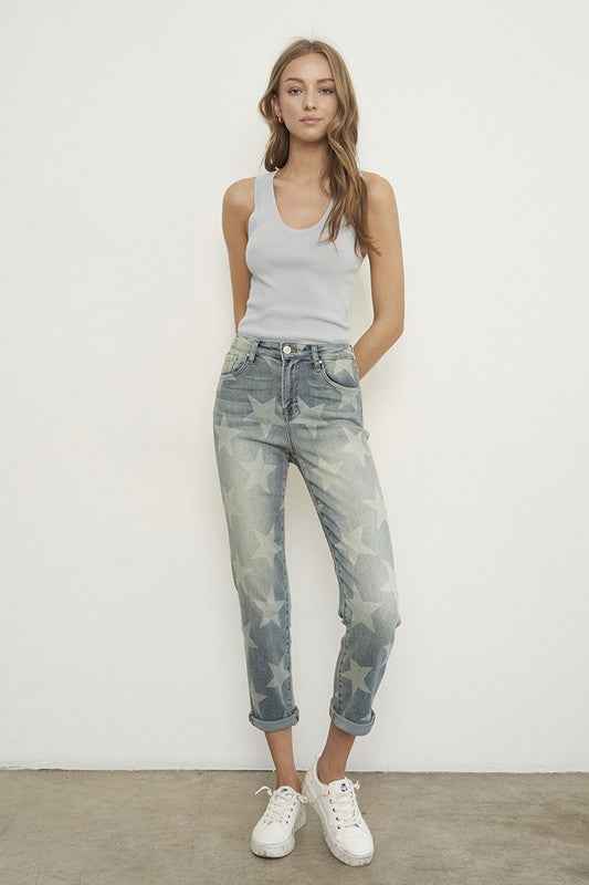 Star Print Girlfriend Jeans