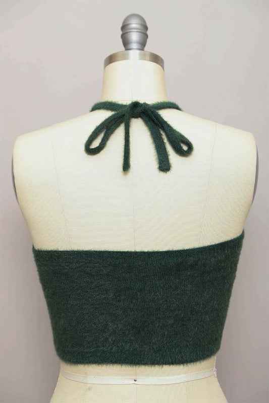 Fuzzy Sweater Halter Cropped Top