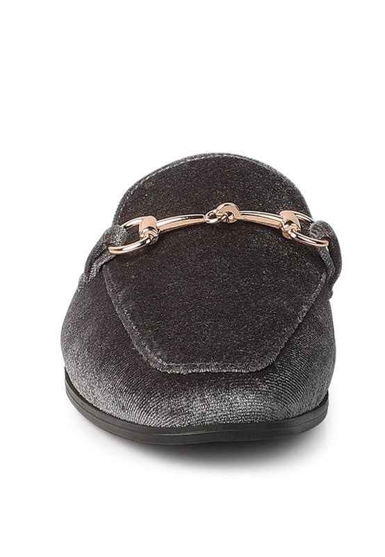 Velvet Buckled Flat Mules