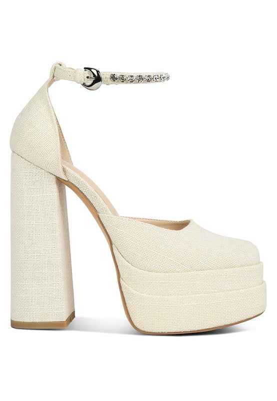 Cosette Embellished Ankle Strap High Block Heel