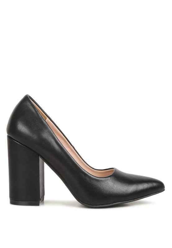 ZHURI Faux Leather Solid Block Heel Pumps