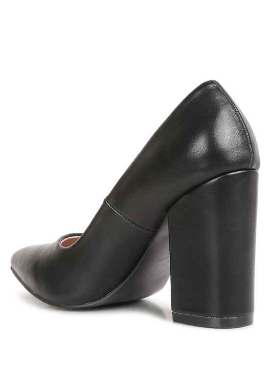 ZHURI Faux Leather Solid Block Heel Pumps