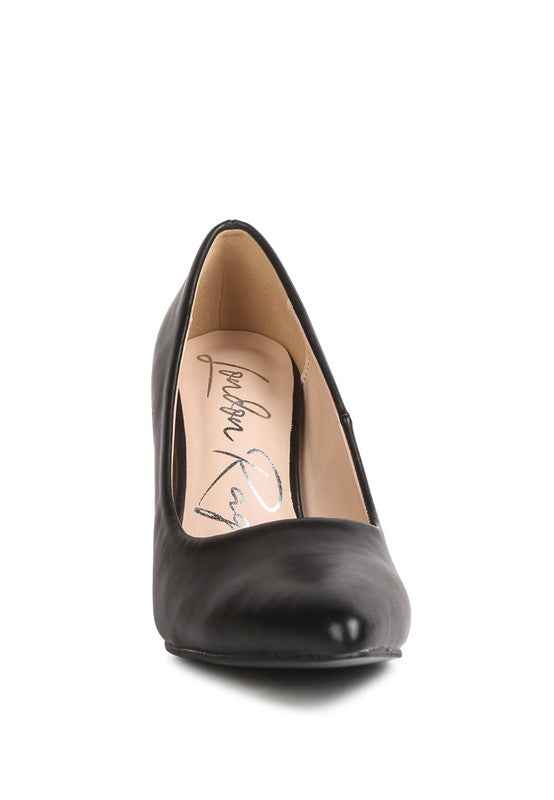 ZHURI Faux Leather Solid Block Heel Pumps