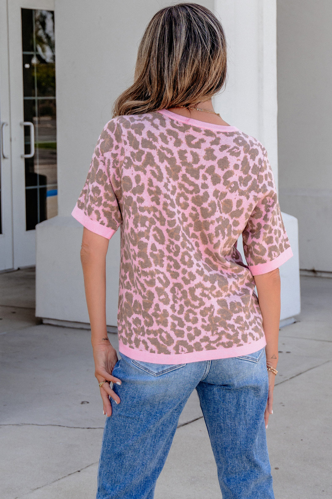 Pink Leopard Button Down Short Sleeve Sweater Cardigan Dear-Lover Dropshipping