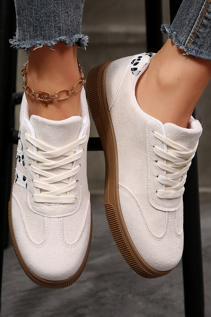 White Suede Leopard Color Block Trim Lace-up Casual Shoes Dear-Lover Dropshipping