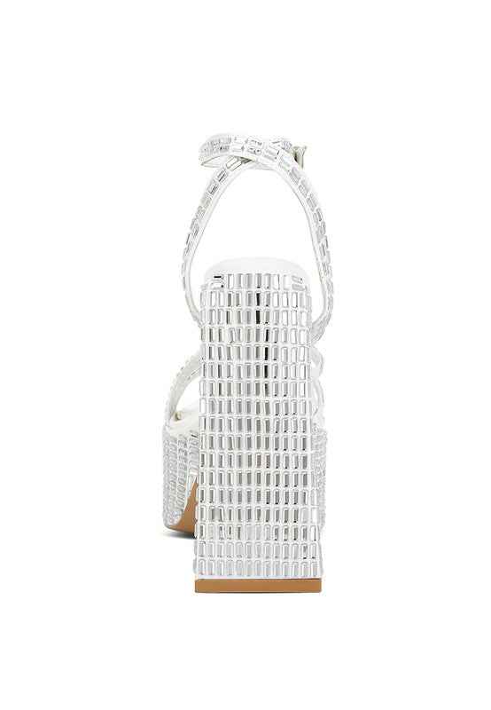 Lustrous Mirror Embellished Flare Heel Sandals