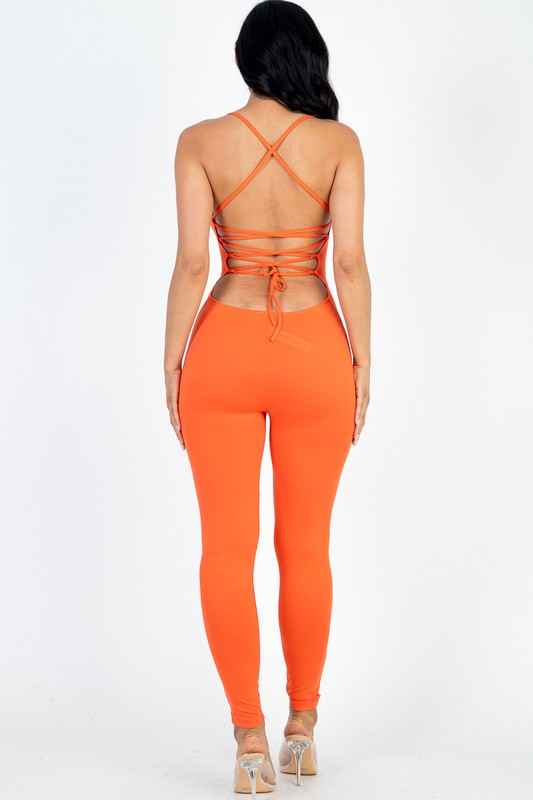 Criss-Cross Open Back Bodycon Jumpsuit