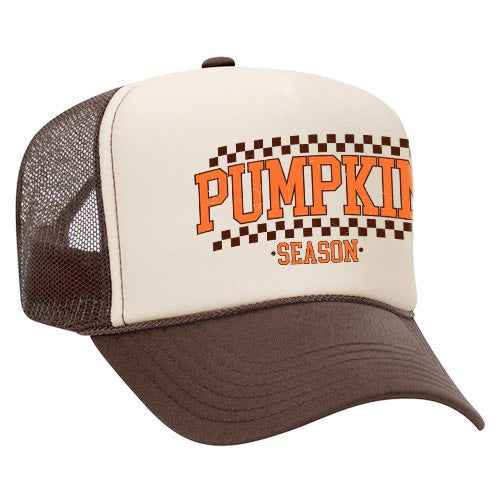 Checkered Arched Pumpkin Season Foam Trucker Hat