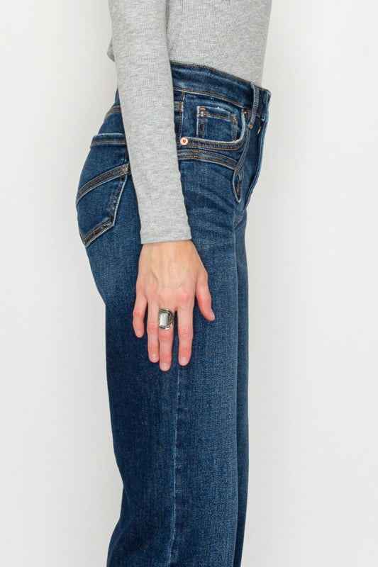 High Rise Ankle Straight Jeans - Western Detail De