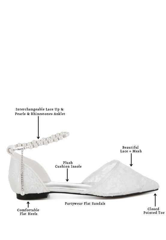 Shrami Pearl & Rhinestone Strap Flat Sandals