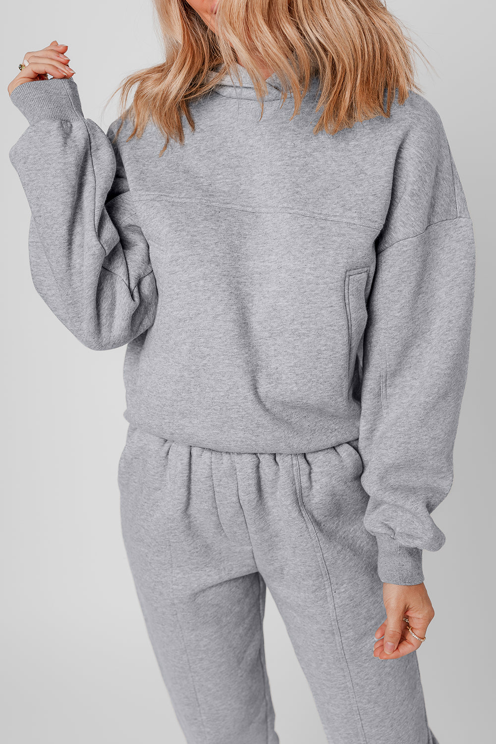 Gray Solid Exposed Seams Hoodie and Joggers Activewear Set Dear-Lover Dropshipping