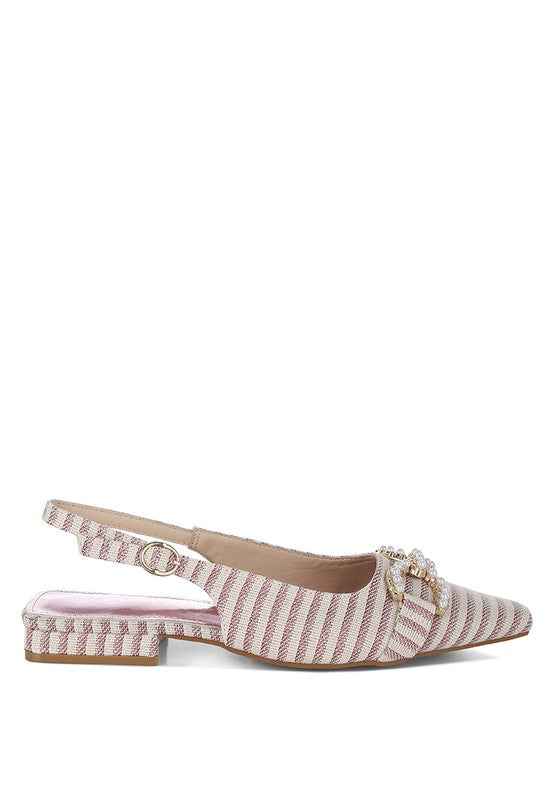 Crina Pearl-Detailed Horsebit Woven Flats