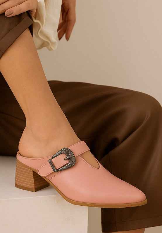 Holler Carved Buckle Statement Mules