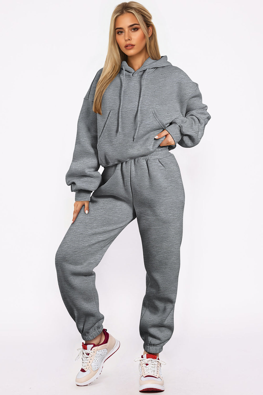 Gray Solid Drop Shoulder Hoodie and Joggers Activewear Set Dear-Lover Dropshipping