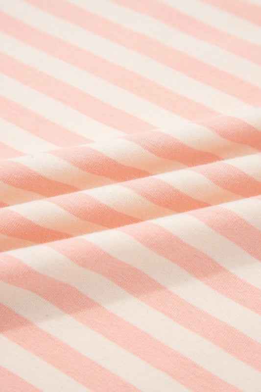 Stripe Neck Loose Tee & Drawstring Shorts Set