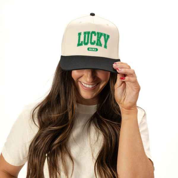 Lucky Mama Distressed Canvas Trucker Hat