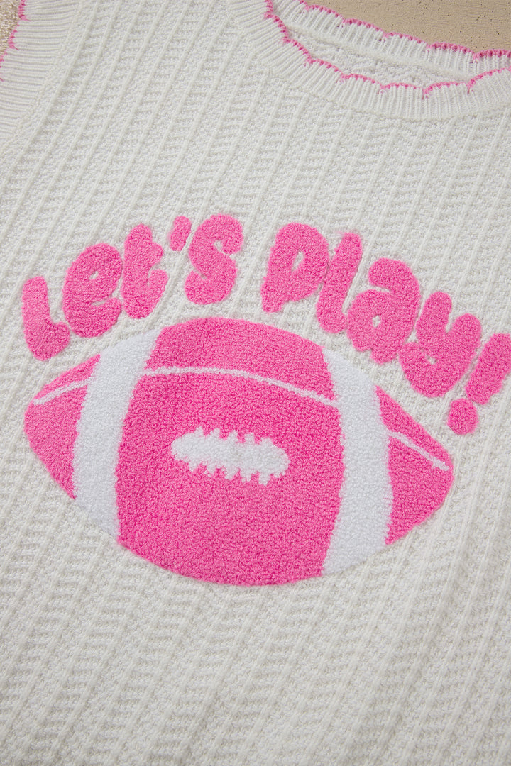 White Lets Play Rugby Pattern Textured Knit Casual Shift Sweater Vest Dear-Lover Dropshipping