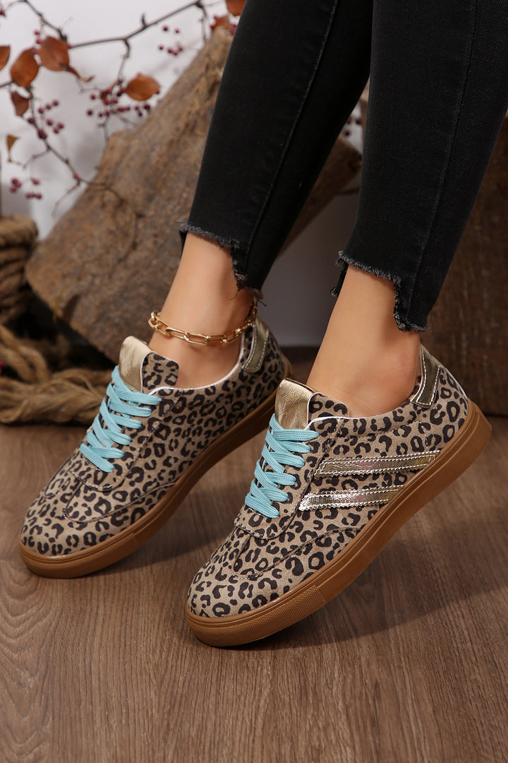 Coffee Faux Suede Leopard Print Sleek PU Leather Detail Lace Up Sneakers Dear-Lover Dropshipping