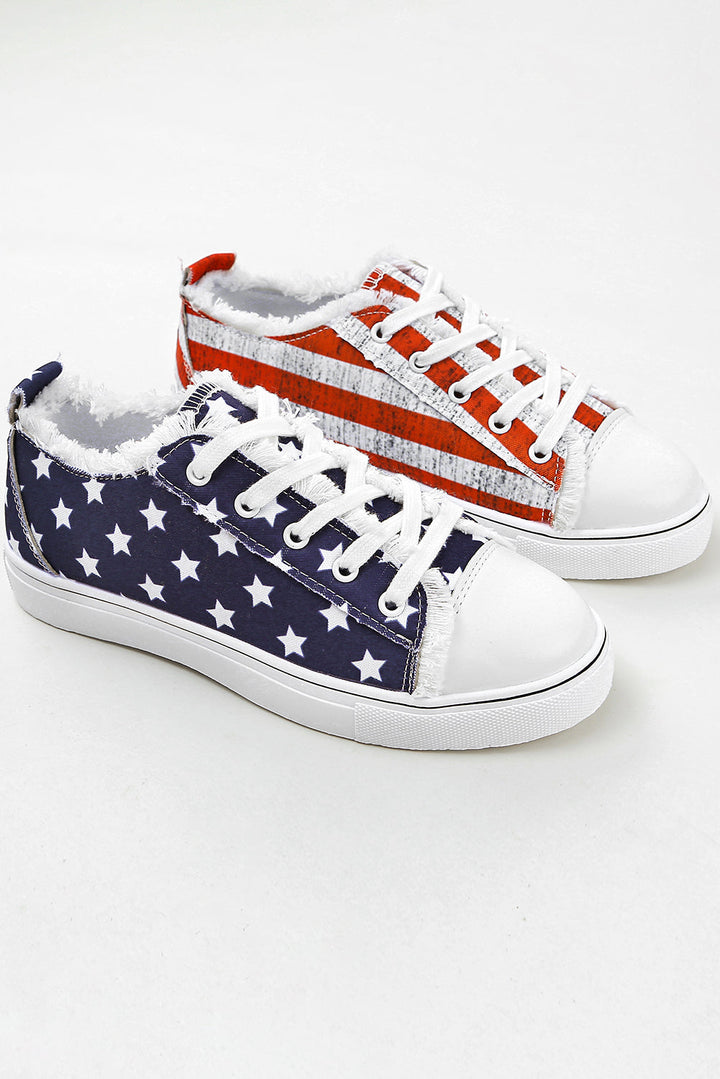 Blue American Flag Lace-up Canvas Flat Shoes Dear-Lover Dropshipping