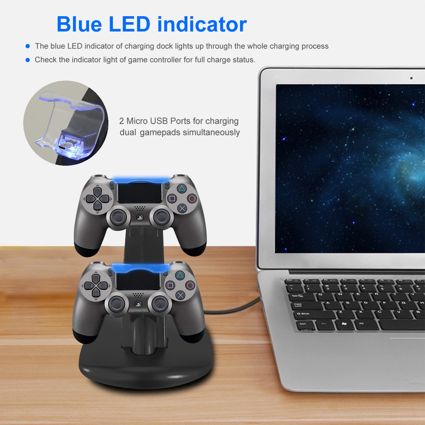 Charging Dock Station Dual Micro USB Charger Stand For PS4 Pro-PS4 Slim Gamepad Controller Handle Charging Station With Blue Indicator Game Lovers