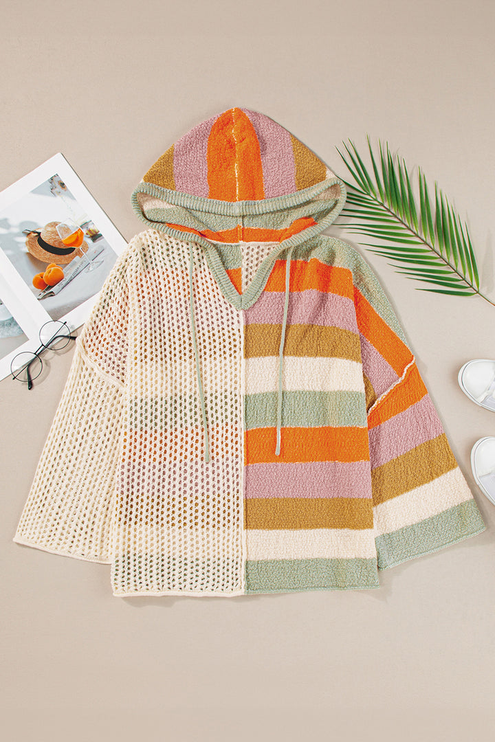 DEAR-LOVER Beige Oversized Colorblock V Neck Hooded Sweater Dear-Lover Dropshipping