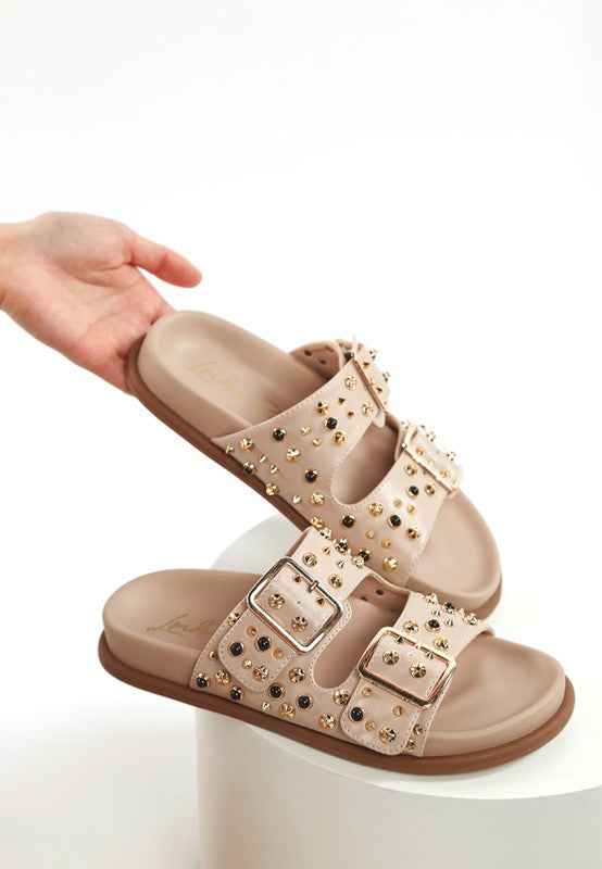 Jayata Metallic Stud Embellished Sliders