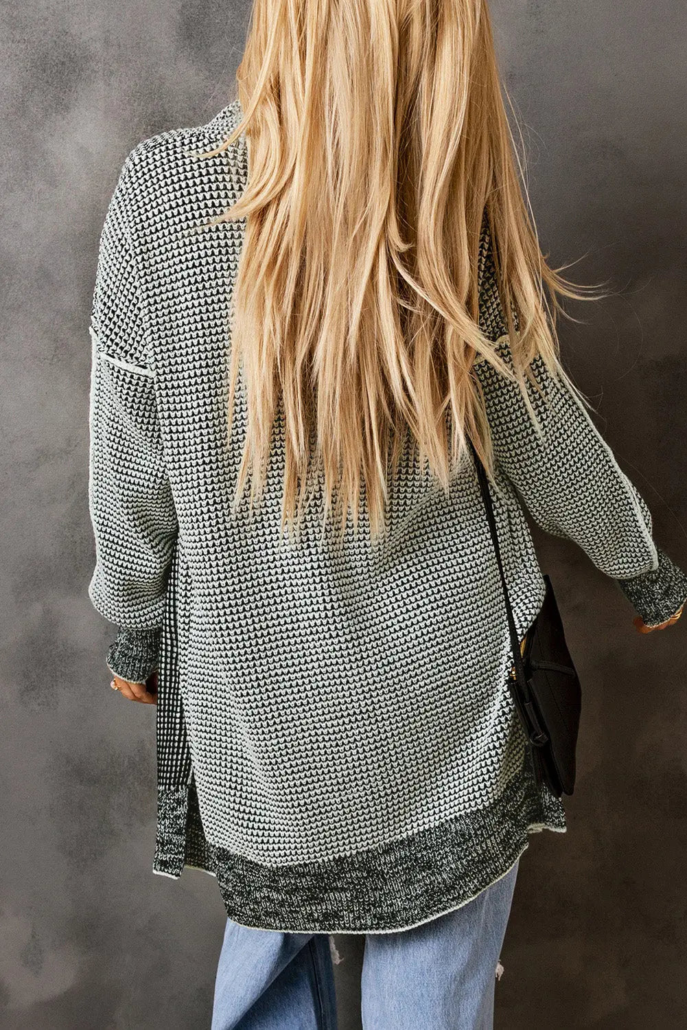 Gray Plaid Knitted Long Open Front Cardigan Dear-Lover Dropshipping