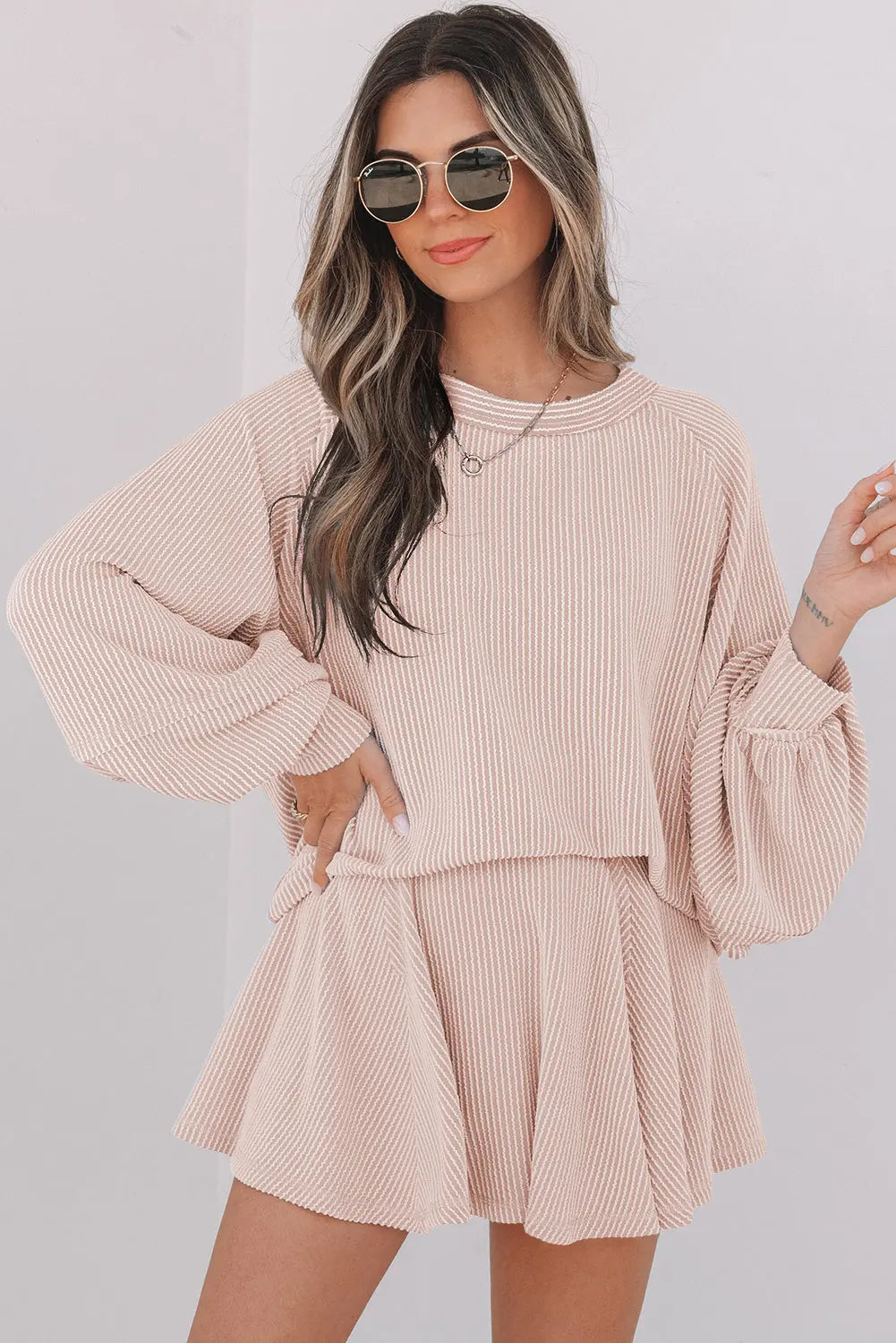 Jet Stream Corded Lantern Sleeve Top High Waist Ruffled Mini Skirt Set Dear-Lover Dropshipping