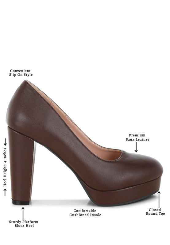 Damsor Faux Leather Block Heel Pumps