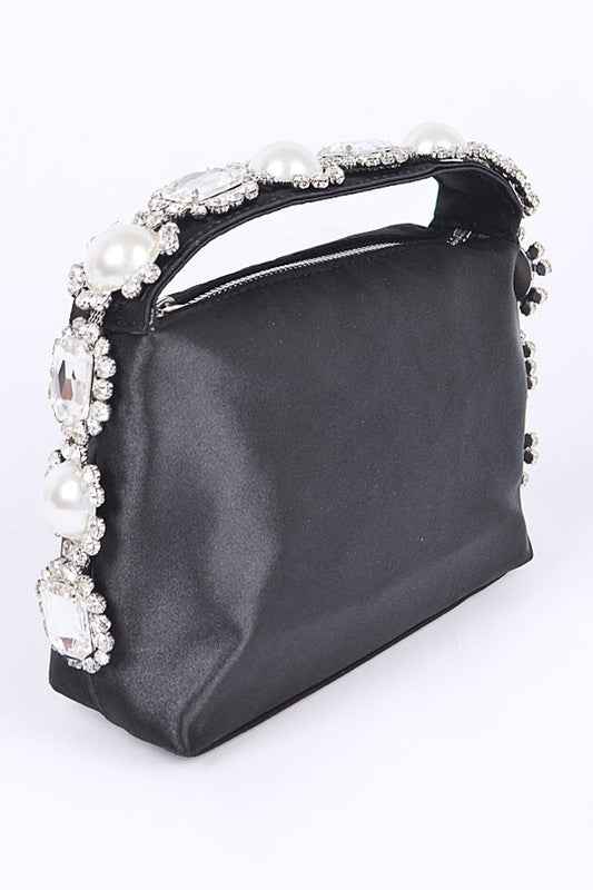 Embellished Top Handle Satin Soft Clutch