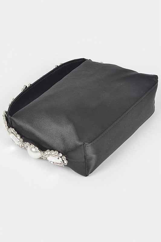 Embellished Top Handle Satin Soft Clutch
