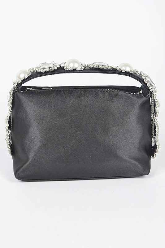Embellished Top Handle Satin Soft Clutch