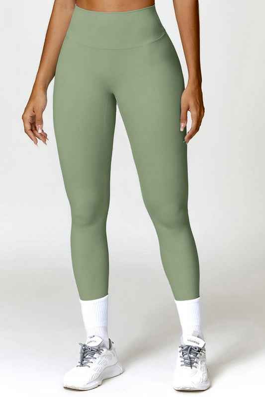 Solid high-waisted hip-lifting athletic leggings