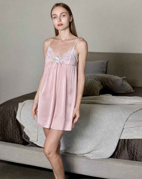4 pieces Pink with lace High-End Silk pajama sets