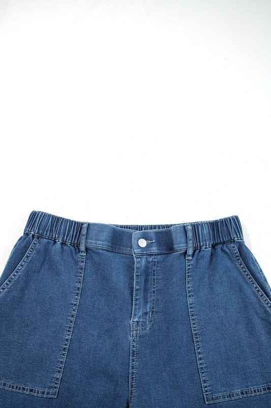 Plus Size Denim Elastic Waist Wide Leg Pants