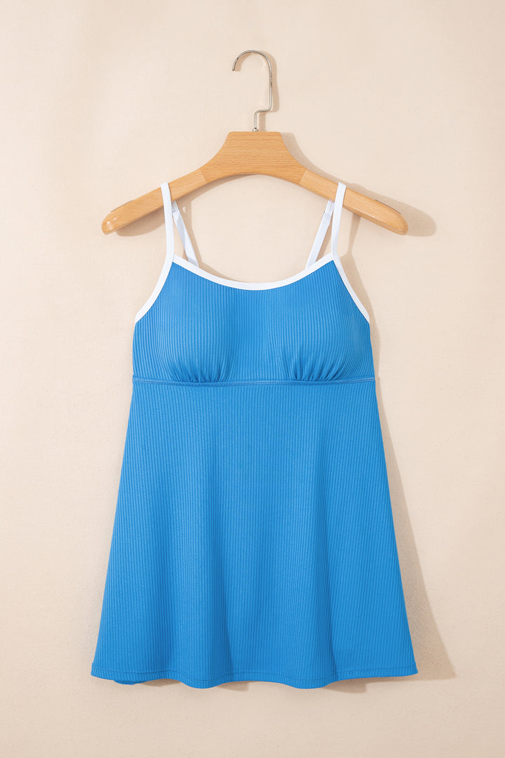 Dusk Blue Color Block Edge Ribbed Pocketed Lined Swim Dress Dear-Lover Dropshipping