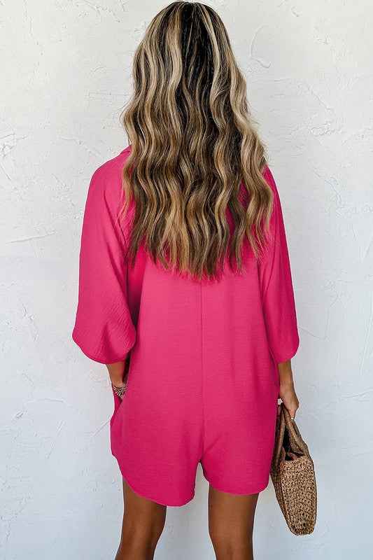 Women Half Button Collared Loose Romper