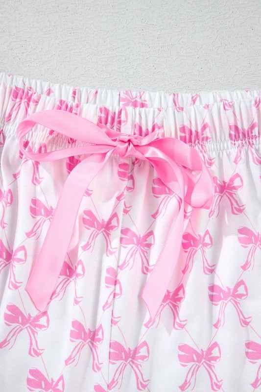 Bow Short Sleeve Top and Shorts Pajama Set