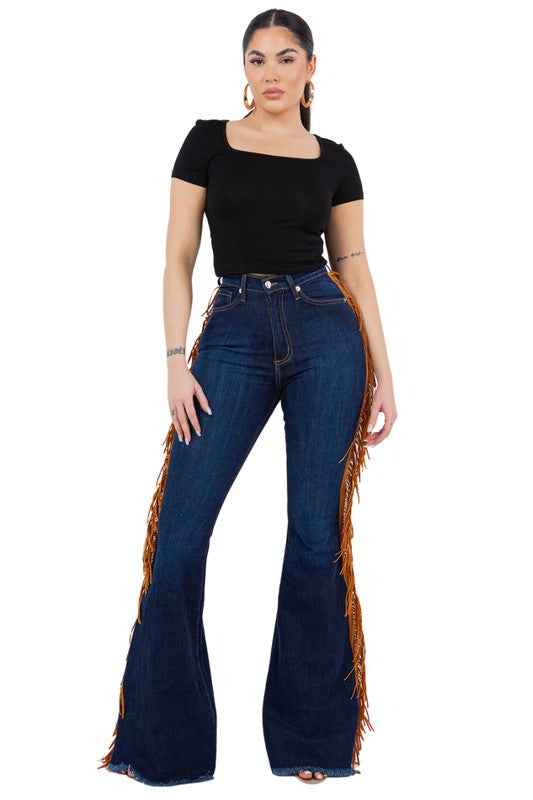 Fringe Bell Bottom in Dark Blue - Inseam 32\"