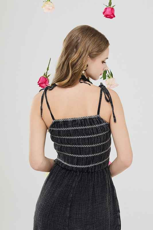 Smocked Top Wide Leg Gauze Jumpsuits