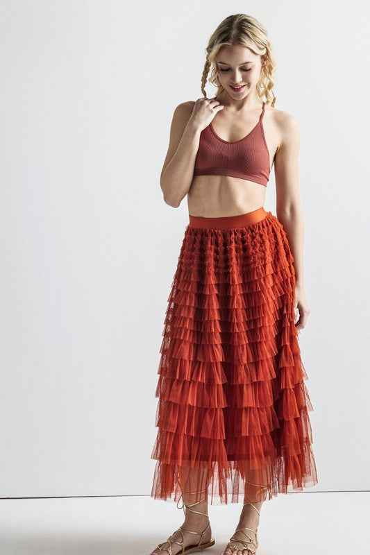 Plus A-Line Tiered Layered Tulle Mesh Maxi Skirt