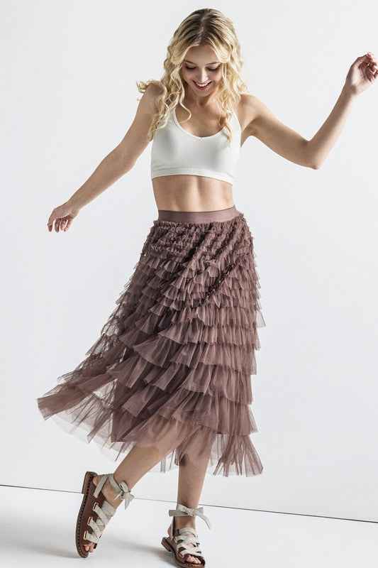Plus A-Line Tiered Layered Tulle Mesh Maxi Skirt