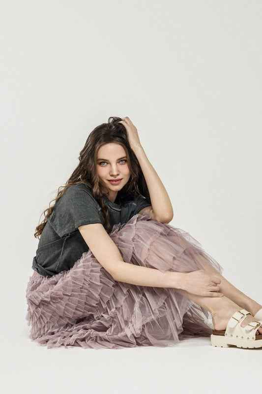 Plus A-Line Tiered Layered Tulle Mesh Maxi Skirt